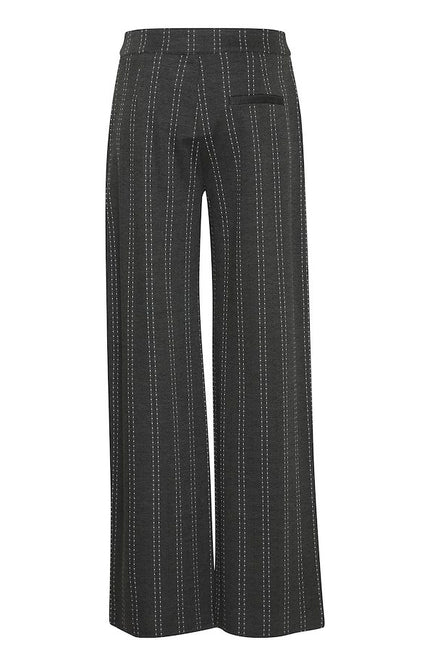 Ichi Broek ihruti wide Dark Grey Melange Stripe Stretchshop.nl