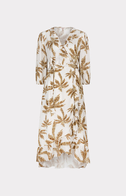 EsQualo Jurk wrapover paradise palm print 14220 Stretchshop.nl