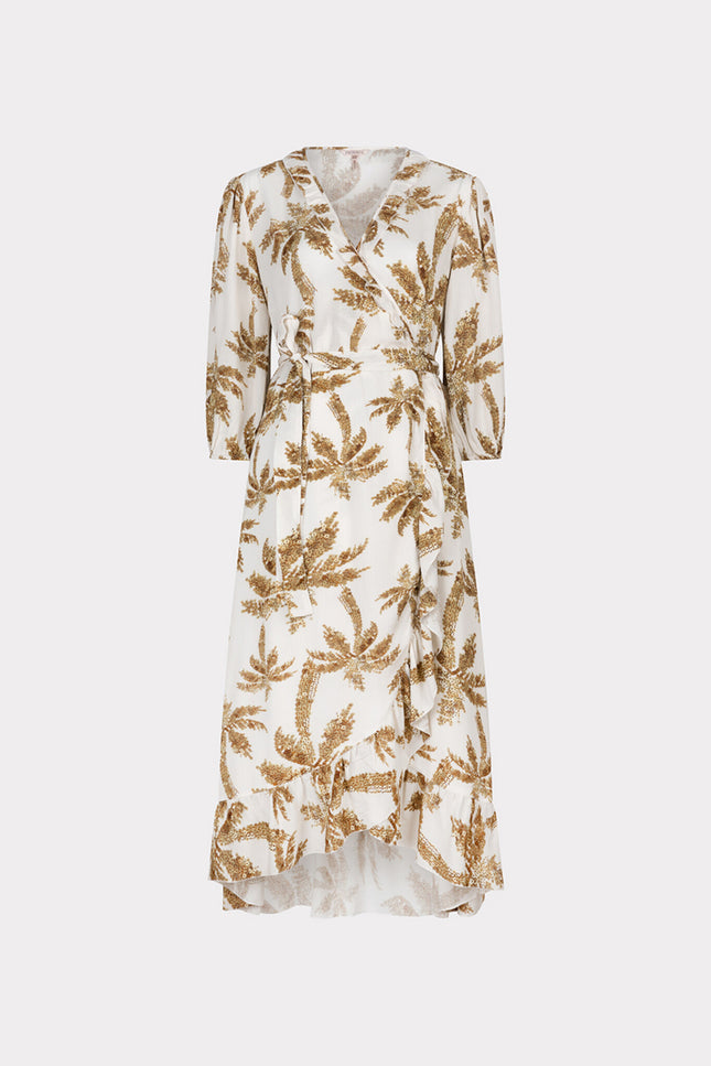 EsQualo Jurk wrapover paradise palm print 14220 Stretchshop.nl