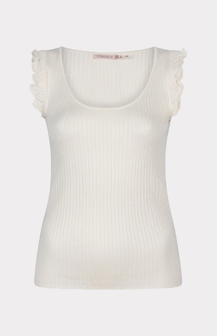 EsQualo Top rib crochet volant ivory 07209 Stretchshop.nl