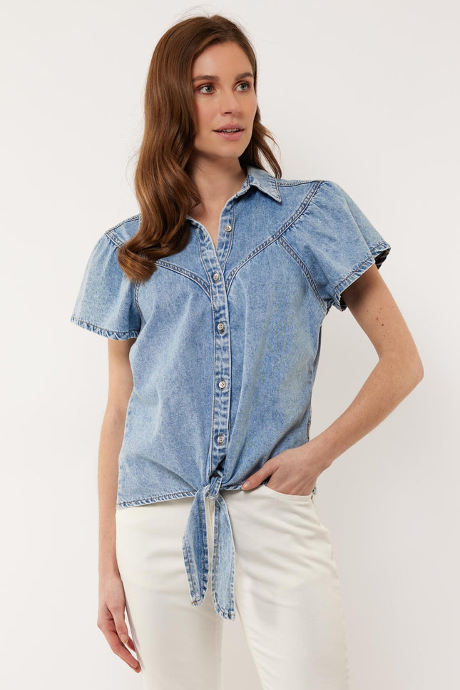 G-maxx Blouse cheyenne denim light blue 902 Stretchshop.nl