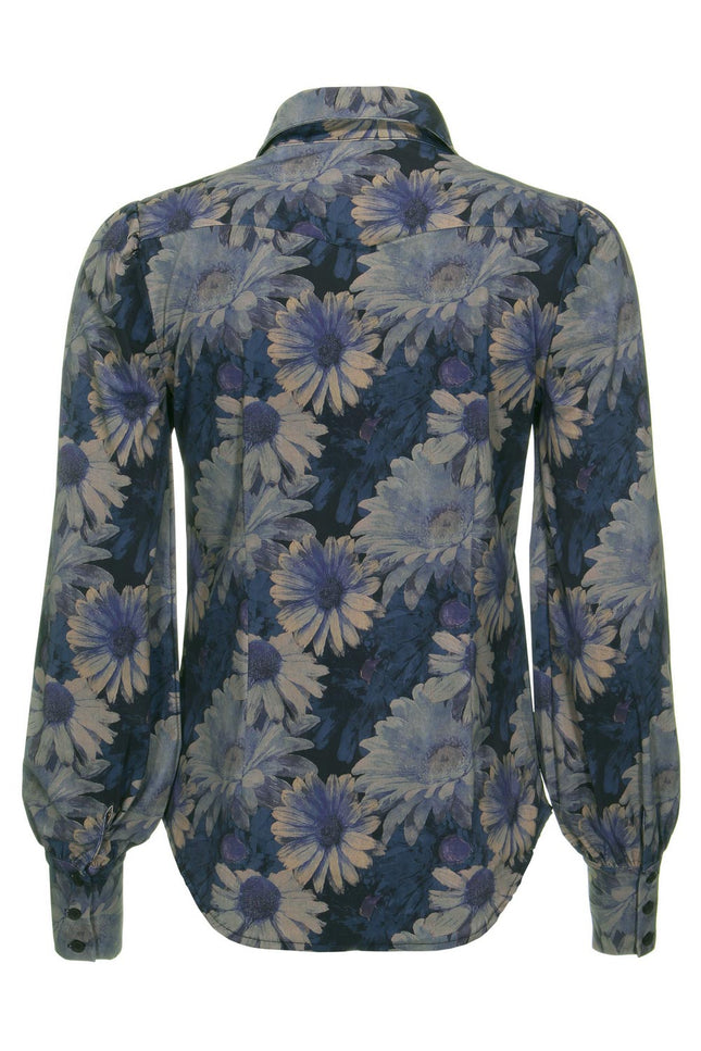 Mi Piace Travel blouse blue jeans flower 202037 Stretchshop.nl