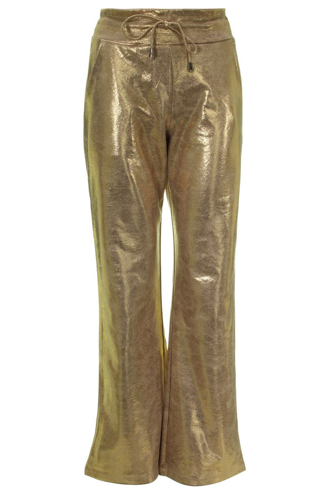 Mi Piace Broek flared gold suedine 202514 Stretchshop.nl