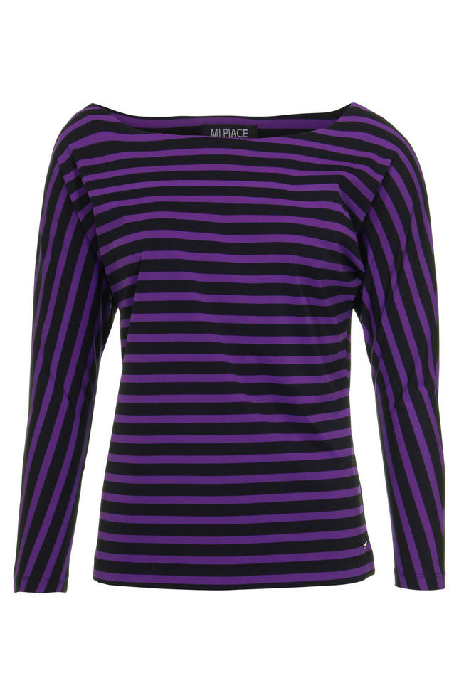 Mi Piace Travel top boothals purple black stripe 202487 Stretchshop.nl