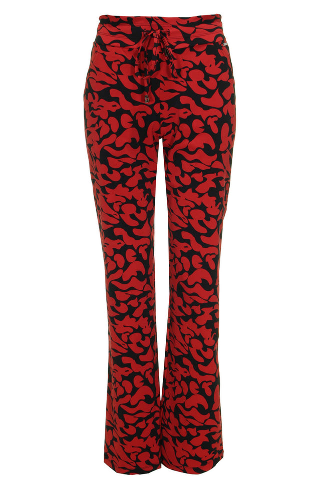 Mi Piace Travel broek flared Leaves Print Dark Red Black 202089 Stretchshop.nl