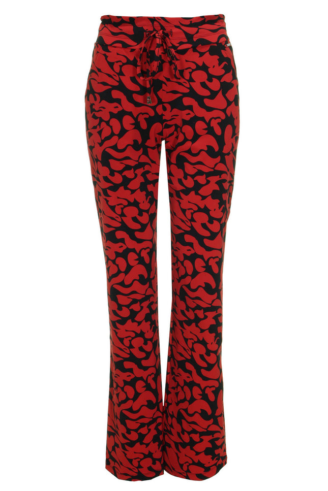 Travel broek flared Leaves Print Dark Red Black 202089