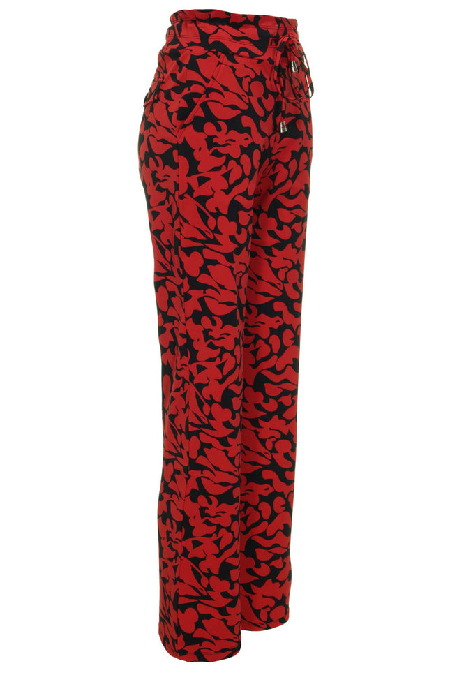 Mi Piace Travel broek flared Leaves Print Dark Red Black 202089 Stretchshop.nl