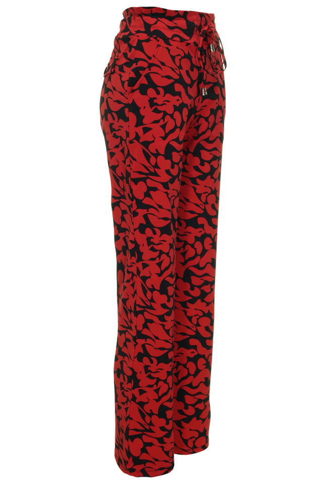 Travel broek flared Leaves Print Dark Red Black 202089