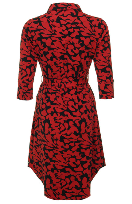 Mi Piace Travel jurk Leaves Print Dark Red black 202092 Stretchshop.nl