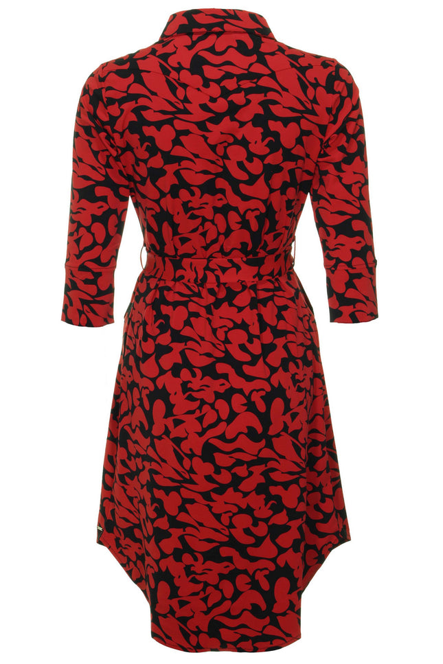 Mi Piace Travel jurk Leaves Print Dark Red black 202092 Stretchshop.nl