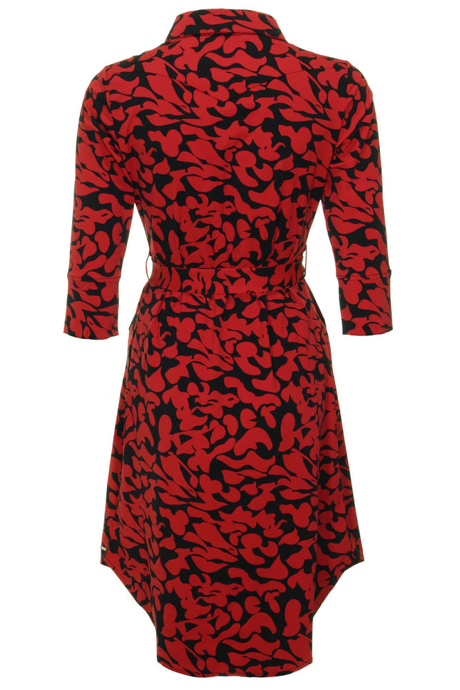 Mi Piace Travel jurk Leaves Print Dark Red black 202092 Stretchshop.nl