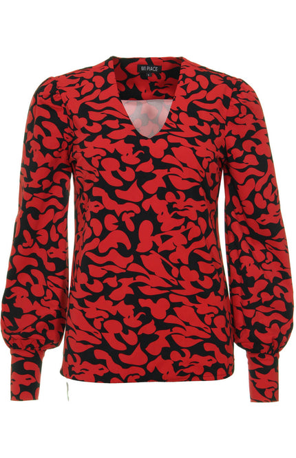 Mi Piace Travel top Leaves Print Dark Red Black 202226 Stretchshop.nl