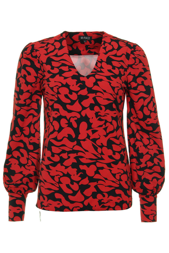 Mi Piace Travel top Leaves Print Dark Red Black 202226 Stretchshop.nl