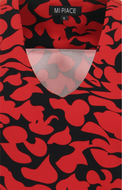 Mi Piace Travel top Leaves Print Dark Red Black 202226 Stretchshop.nl