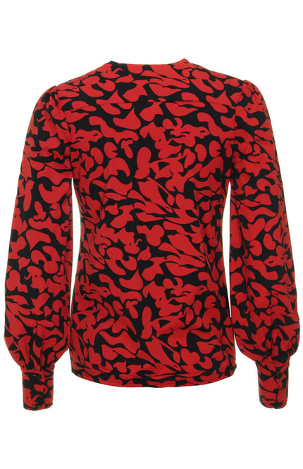 Mi Piace Travel top Leaves Print Dark Red Black 202226 Stretchshop.nl