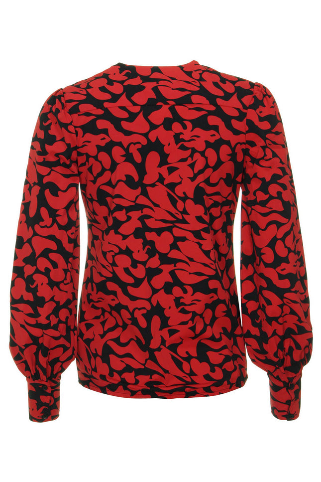 Mi Piace Travel top Leaves Print Dark Red Black 202226 Stretchshop.nl