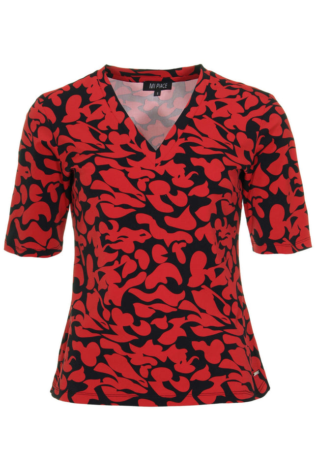 Mi Piace Travel top Leaves Print Dark Red black 202271 Stretchshop.nl