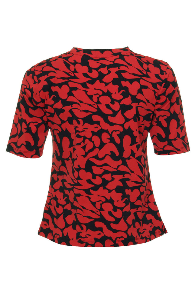 Mi Piace Travel top Leaves Print Dark Red black 202271 Stretchshop.nl