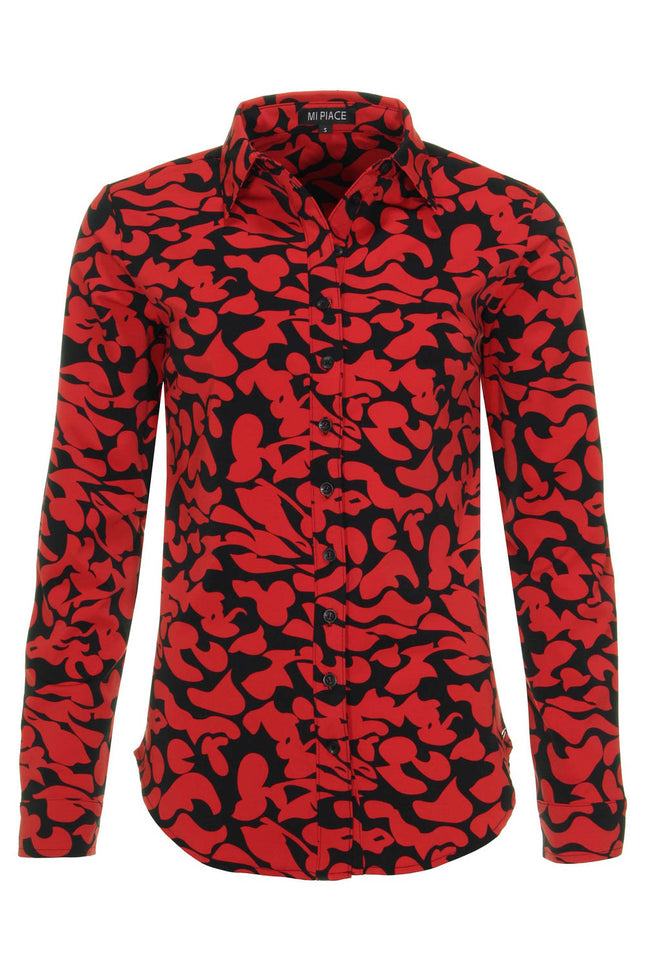 Mi Piace Travel blouse Leaves Print Dark Red Black 60840 Stretchshop.nl