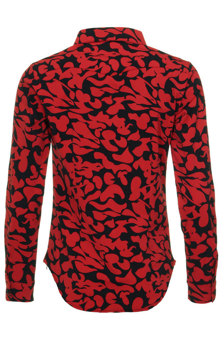 Mi Piace Travel blouse Leaves Print Dark Red Black 60840 Stretchshop.nl