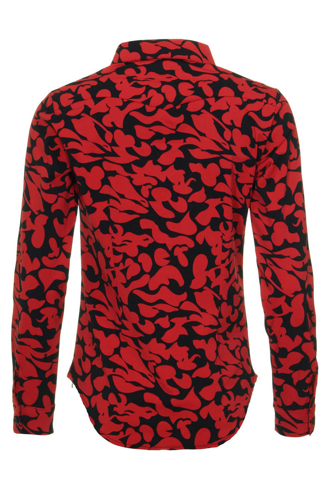 Mi Piace Travel blouse Leaves Print Dark Red Black 60840 Stretchshop.nl