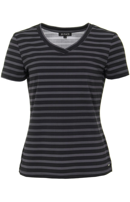 Mi Piace Travel top black dark grey stripe 202080 Stretchshop.nl