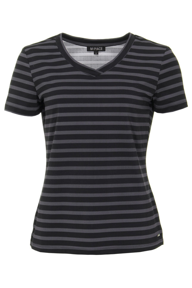 Mi Piace Travel top black dark grey stripe 202080 Stretchshop.nl