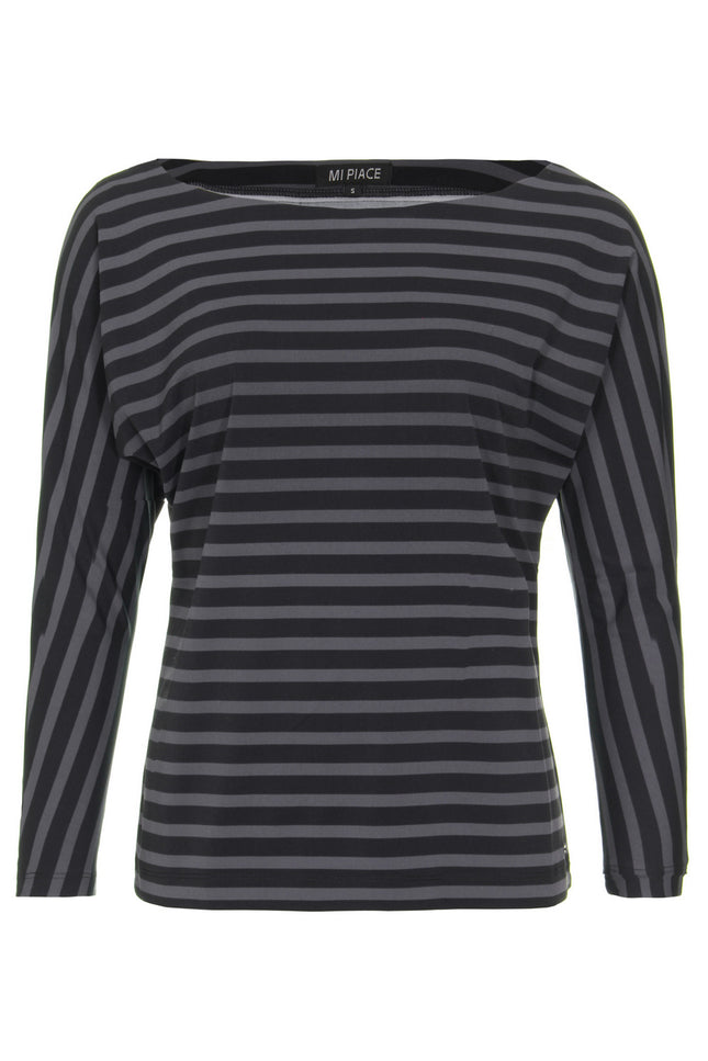 Mi Piace Travel top boothals black dark grey stripe 202487 Stretchshop.nl