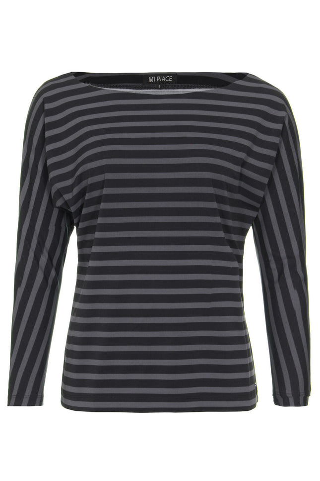 Mi Piace Travel top boothals black dark grey stripe 202487 Stretchshop.nl