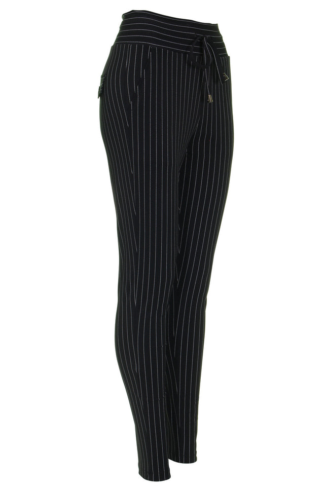 Mi Piace Travel broek black pinstripe 202134 Stretchshop.nl