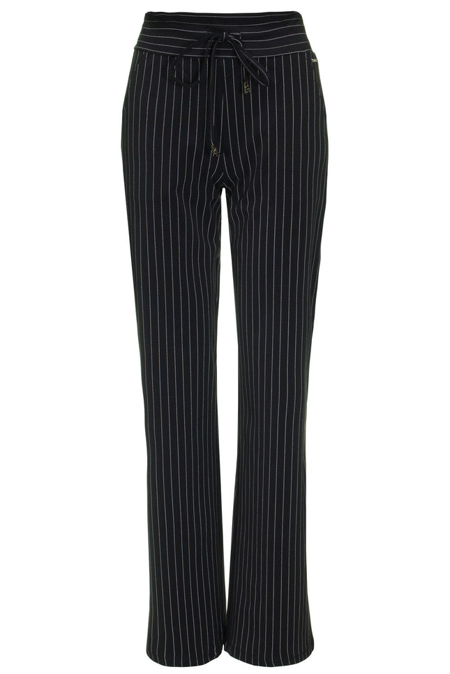 Mi Piace Travel broek flared black pinstripe 202136 Stretchshop.nl