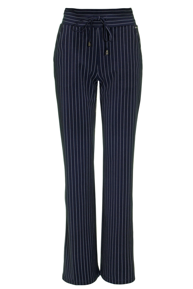 Mi Piace Travel broek flared blue pinstripe 202136 Stretchshop.nl