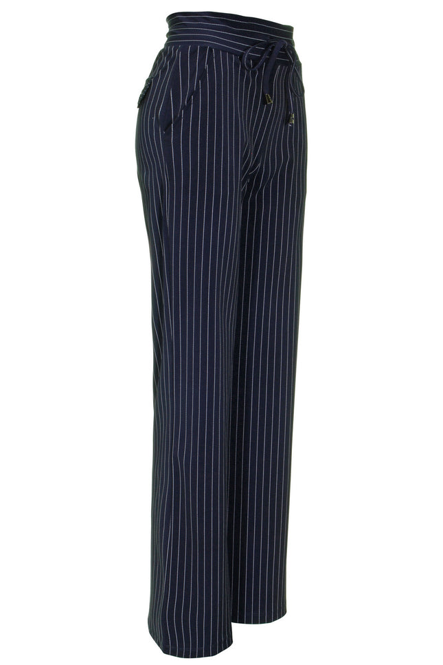 Mi Piace Travel broek flared blue pinstripe 202136 Stretchshop.nl