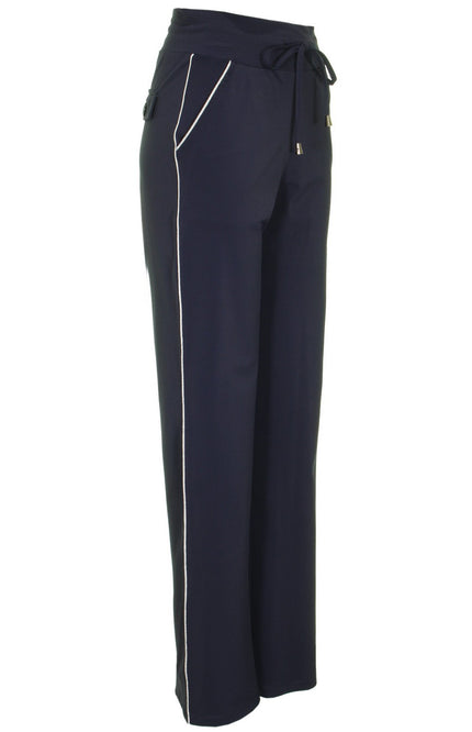 Mi Piace Travel broek flared blue silver piping 202511 Stretchshop.nl