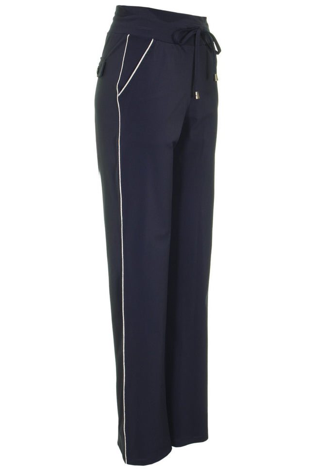 Mi Piace Travel broek flared blue silver piping 202511 Stretchshop.nl