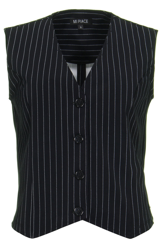 Mi Piace Travel gilet black pinstripe 202294 Stretchshop.nl