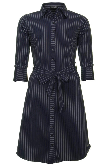 Mi Piace Travel jurk blue pinstripe 202092 Stretchshop.nl