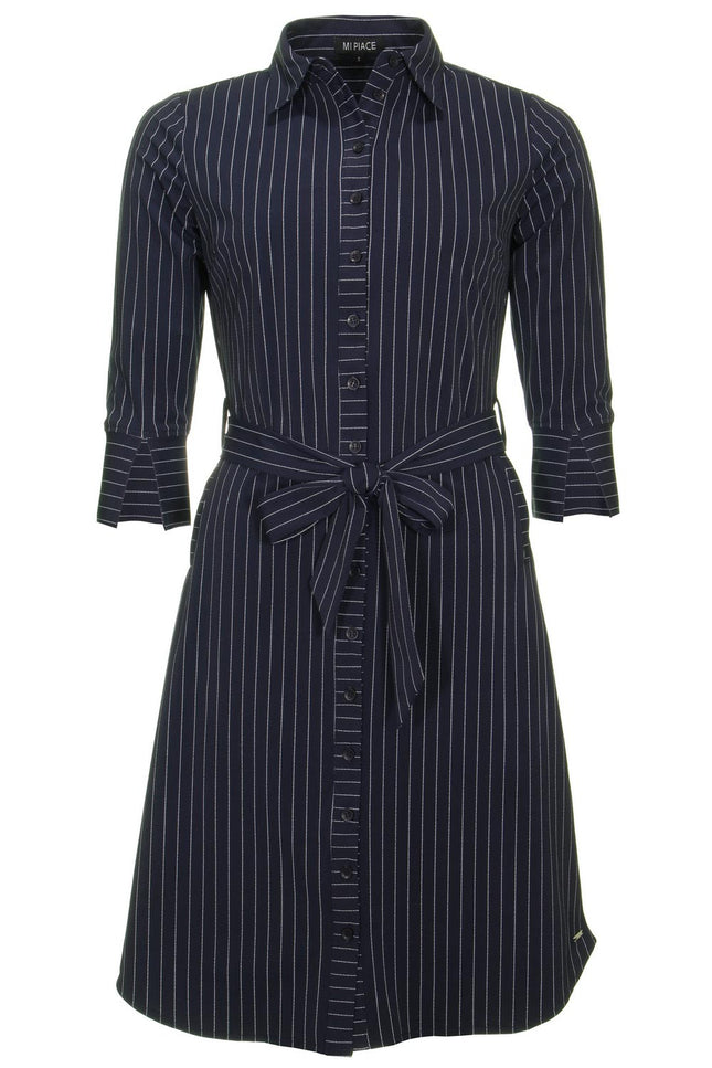 Mi Piace Travel jurk blue pinstripe 202092 Stretchshop.nl