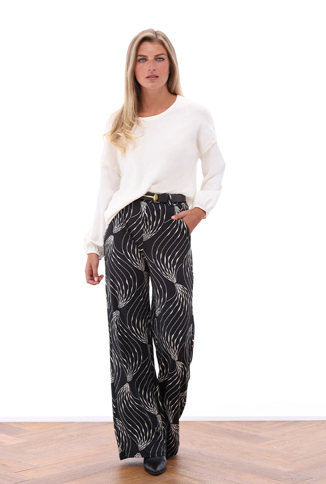 K-design Broek met design en riem Z103 - P814 Stretchshop.nl