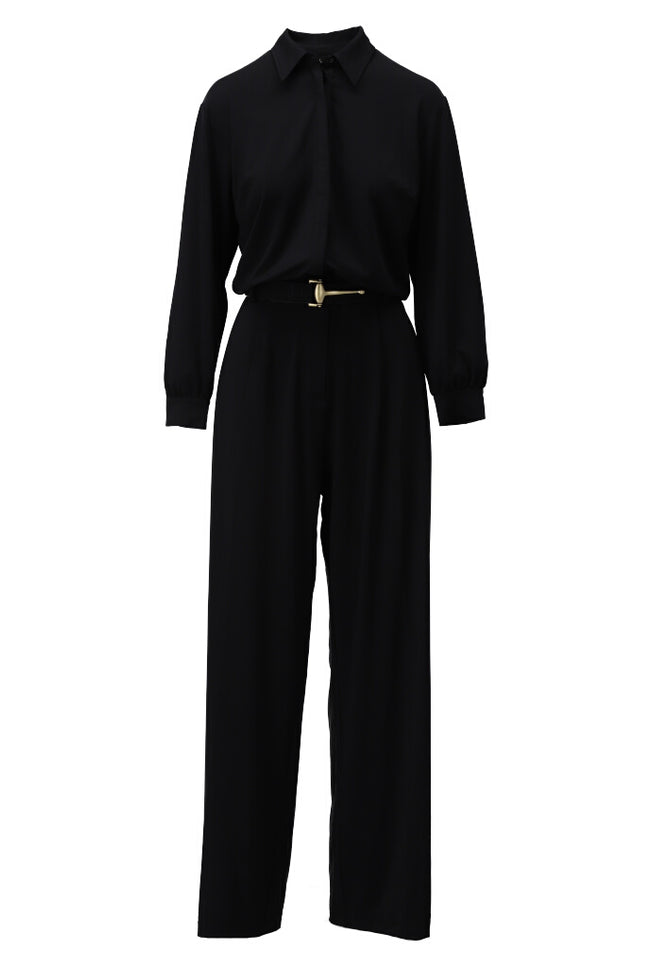 K-design Jumpsuit met riem black Z395 Stretchshop.nl