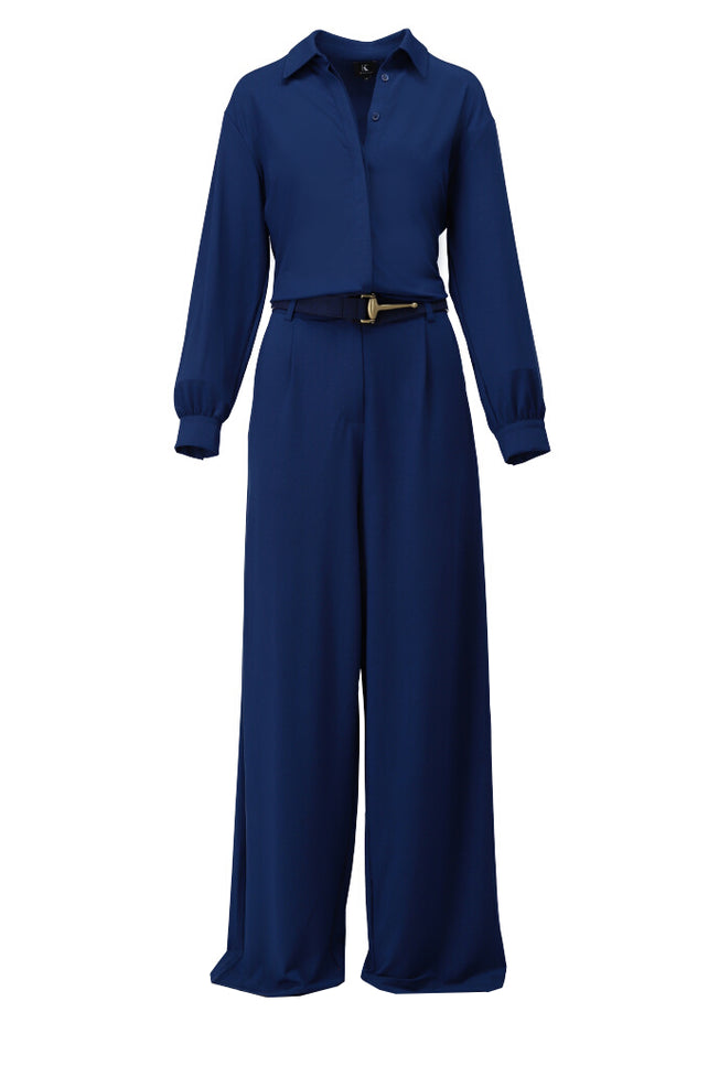 K-design Jumpsuit met riem sodalite blue Z395 Stretchshop.nl